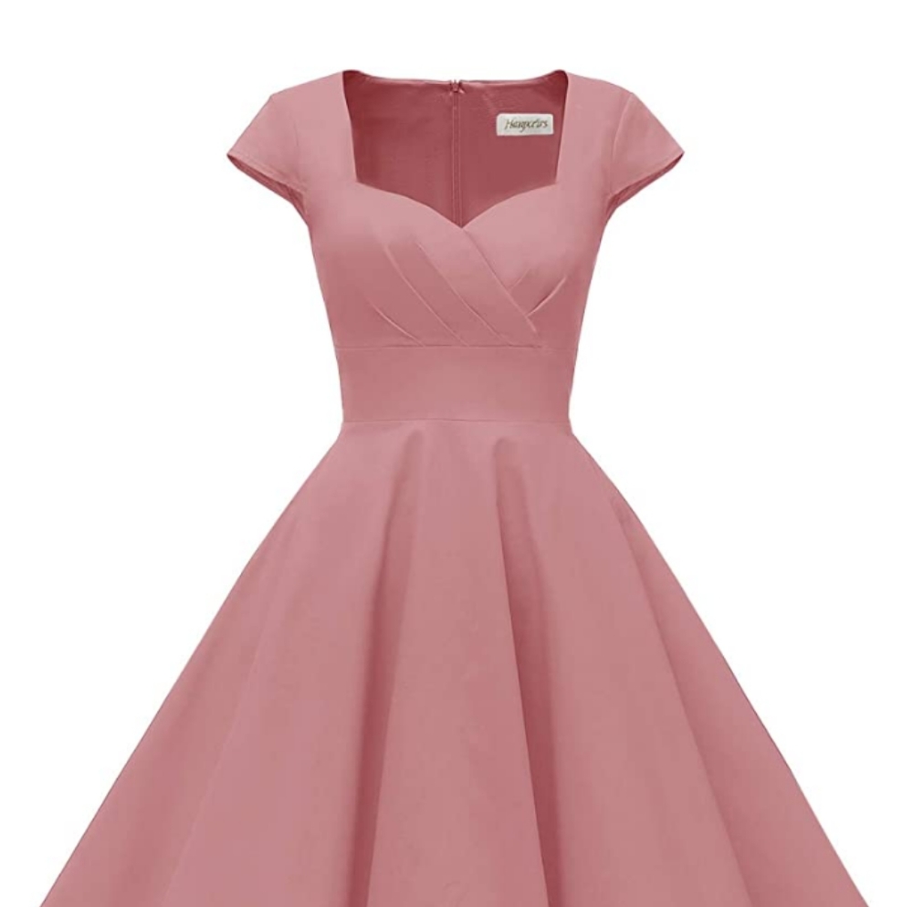 Hanpceirs, Large (10-12), Peachy Pink, Retro, Swing, Dress with Pockets